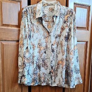 Elegant Women's Patterned Blouse in Gold N Blue